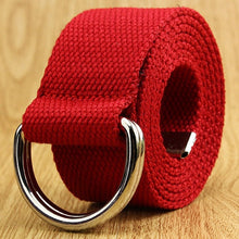Load image into Gallery viewer, 110-160cm Long Punk Canvas Belt Men Women Jeans Decorative Double D Ring Metal Buckle Belt Fashion Street Style Wild Waistband