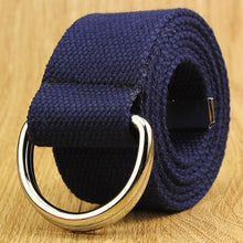 Load image into Gallery viewer, 110-160cm Long Punk Canvas Belt Men Women Jeans Decorative Double D Ring Metal Buckle Belt Fashion Street Style Wild Waistband