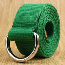Load image into Gallery viewer, 110-160cm Long Punk Canvas Belt Men Women Jeans Decorative Double D Ring Metal Buckle Belt Fashion Street Style Wild Waistband