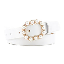 Load image into Gallery viewer, Fashion Pearl Decorative Belt Ladies Belt  Round Pin Buckle Pearl Belts Women's Casual Solid PU Leather Thin Belt
