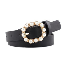 Load image into Gallery viewer, Fashion Pearl Decorative Belt Ladies Belt  Round Pin Buckle Pearl Belts Women's Casual Solid PU Leather Thin Belt
