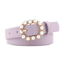 Load image into Gallery viewer, Fashion Pearl Decorative Belt Ladies Belt  Round Pin Buckle Pearl Belts Women's Casual Solid PU Leather Thin Belt
