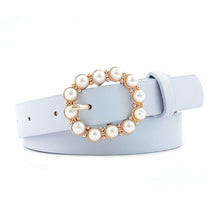 Load image into Gallery viewer, Fashion Pearl Decorative Belt Ladies Belt  Round Pin Buckle Pearl Belts Women's Casual Solid PU Leather Thin Belt
