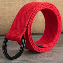 Load image into Gallery viewer, 110-160cm Long Punk Canvas Belt Men Women Jeans Decorative Double D Ring Metal Buckle Belt Fashion Street Style Wild Waistband
