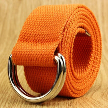 Load image into Gallery viewer, 110-160cm Long Punk Canvas Belt Men Women Jeans Decorative Double D Ring Metal Buckle Belt Fashion Street Style Wild Waistband
